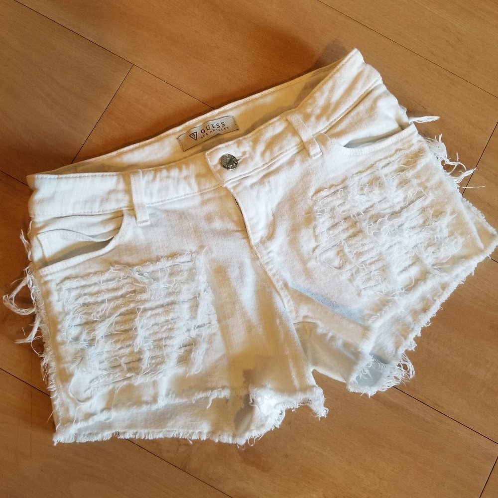 Guess White Distressed Shorts